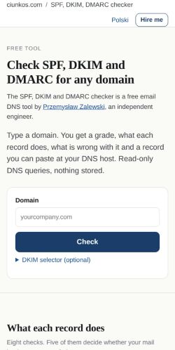 First screen: https://ciunkos.com/spf-dkim-dmarc-checker