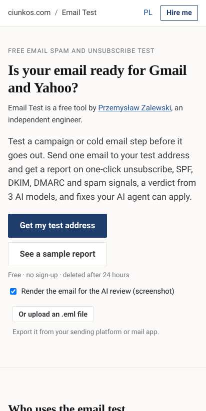 First screen: https://ciunkos.com/email-spam-test