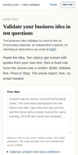 First screen: https://ciunkos.com/business-idea-validator