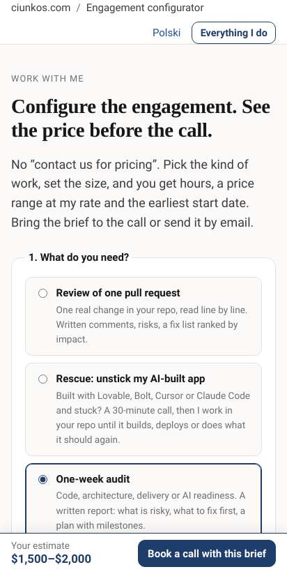 First screen: https://ciunkos.com/engagement-configurator