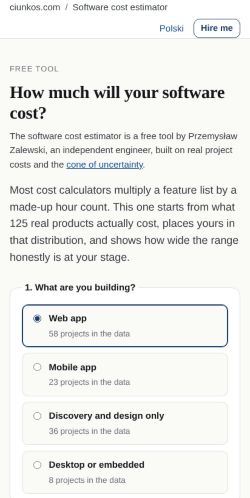 First screen: https://ciunkos.com/software-cost-estimator