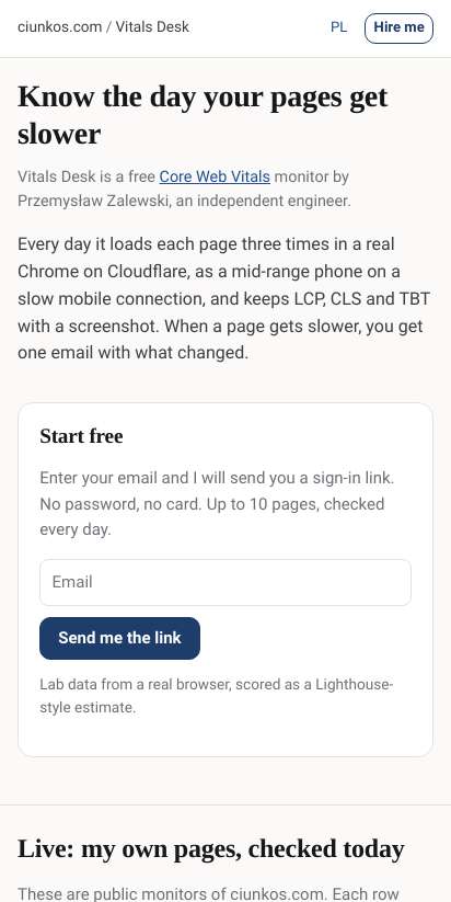 First screen: https://ciunkos.com/core-web-vitals-monitor