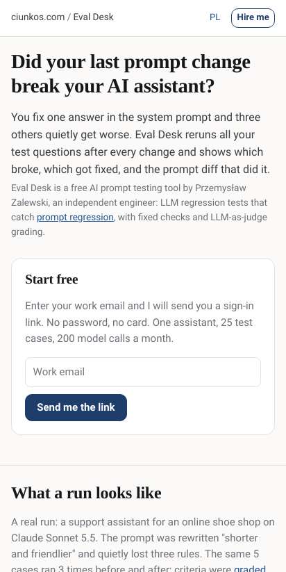 First screen: https://ciunkos.com/ai-prompt-testing