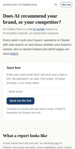First screen: https://ciunkos.com/ai-visibility