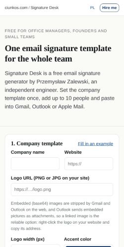 First screen: https://ciunkos.com/email-signature-generator