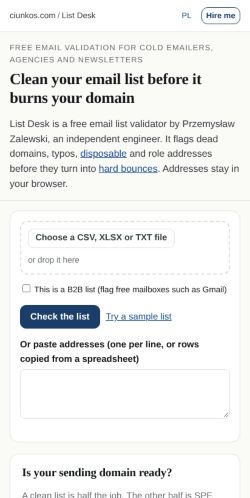 First screen: https://ciunkos.com/email-list-validator