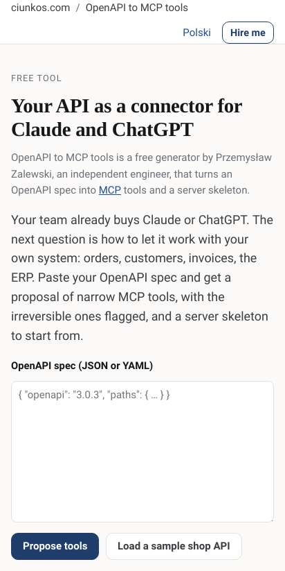 First screen: https://ciunkos.com/mcp-tools-from-openapi