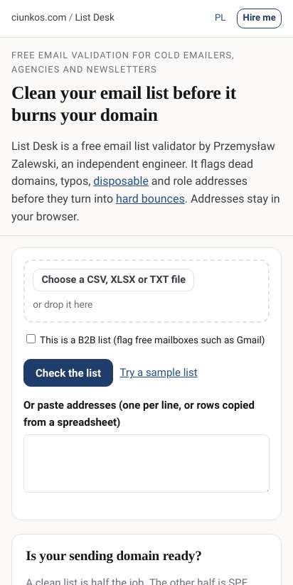 First screen: https://ciunkos.com/email-list-validator