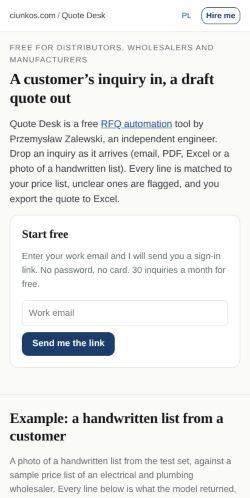 First screen: https://ciunkos.com/quote-desk