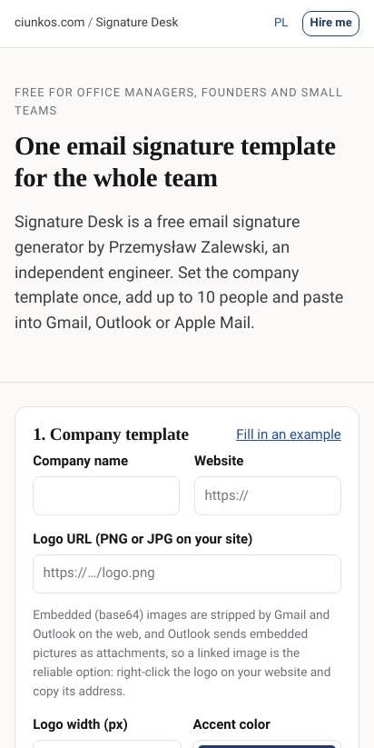 First screen: https://ciunkos.com/email-signature-generator